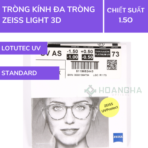 Tròng Kính Đa Tròng Zeiss Light 3D LotuTec UV