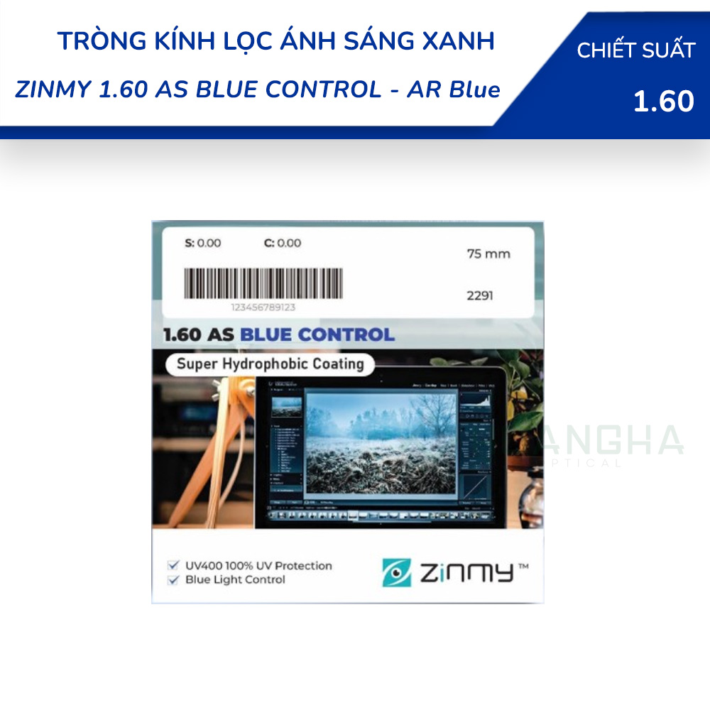 Tròng Kính Lọc Ánh Sáng Xanh ZINMY 1.60 AS UV400 BLUE CONTROL - AR Blue 1 Tròng Kính Lọc Ánh Sáng Xanh ZINMY 1.60 AS UV400 BLUE CONTROL - AR Blue